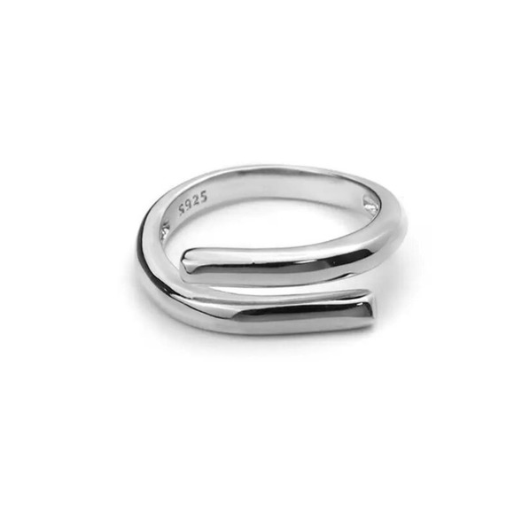 Unknown Jewelry - Silver Tone  Double Overlap Metal Ring Stainless Steel Adjustable Layer Stack